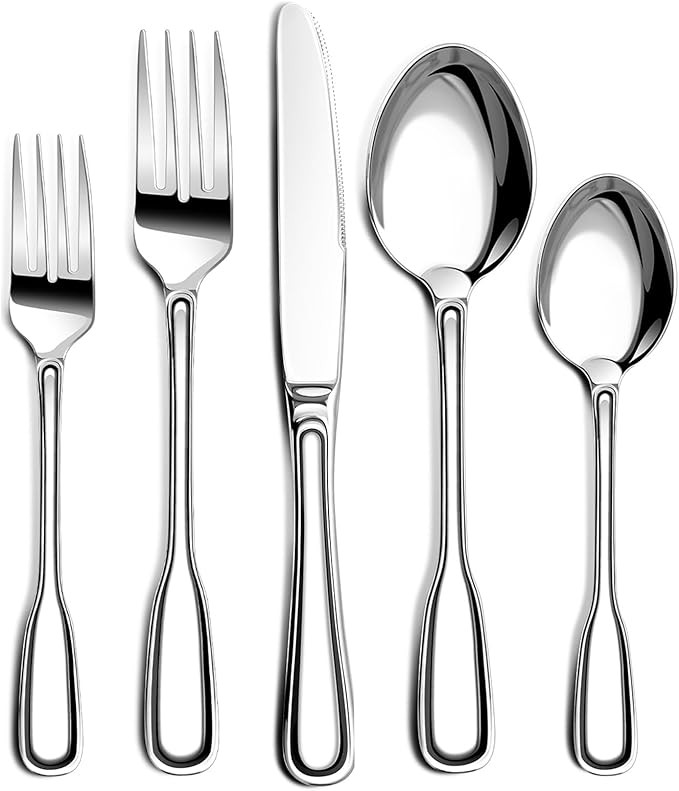 Silverware Set for 8, Heavy Duty Stainless Steel Cutlery Set with Wide Handles, Mirror Polished U... | Amazon (US)
