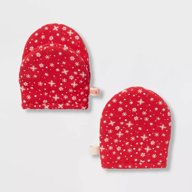 2pk Cotton Snowflakes Mini Oven Mitts - Threshold™ | Target