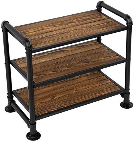 MyGift Rustic Burnt Wood Entryway Shoe Bench, 3 Tier Shoe Rack Organizer with Industrial Metal Pipe  | Amazon (US)