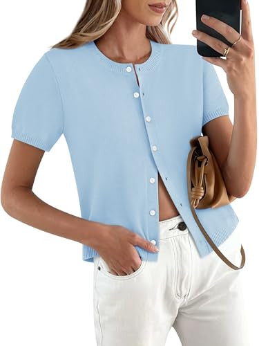 Womens Short Sleeve Cardigan Button Up Lightweight Summer Spring Cute Trendy Thin Cropped Knit Ca... | Amazon (US)