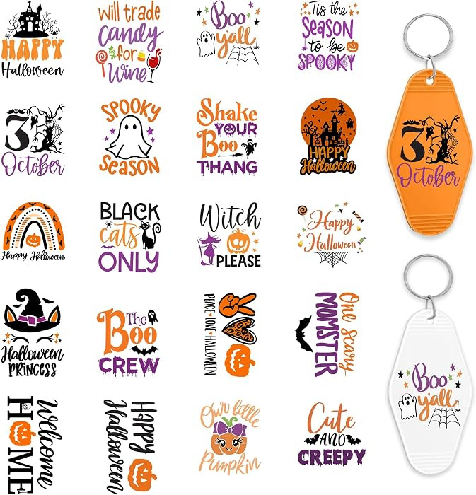 Halloween UV DTF Wrap Stickers for Motel Keychain, 8 Sheets Spooky Pumpkin UV DTF Transfer Sticke... | Amazon (US)