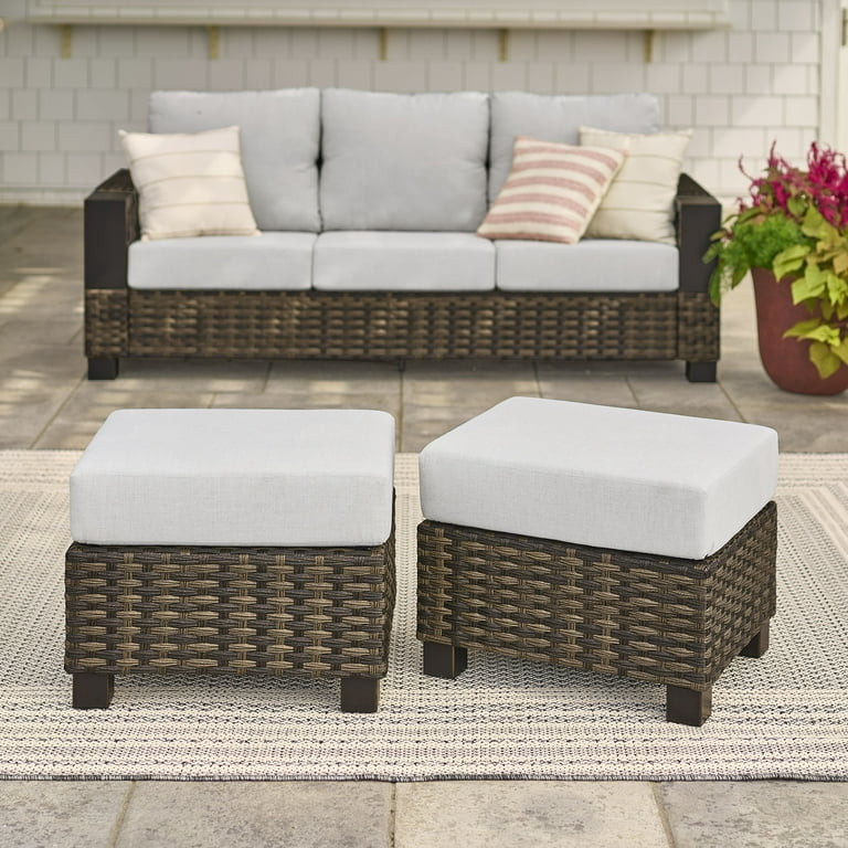Better Homes & Gardens Rockport Club Wicker Ottomans, Brown, 2 Pack | Walmart (US)