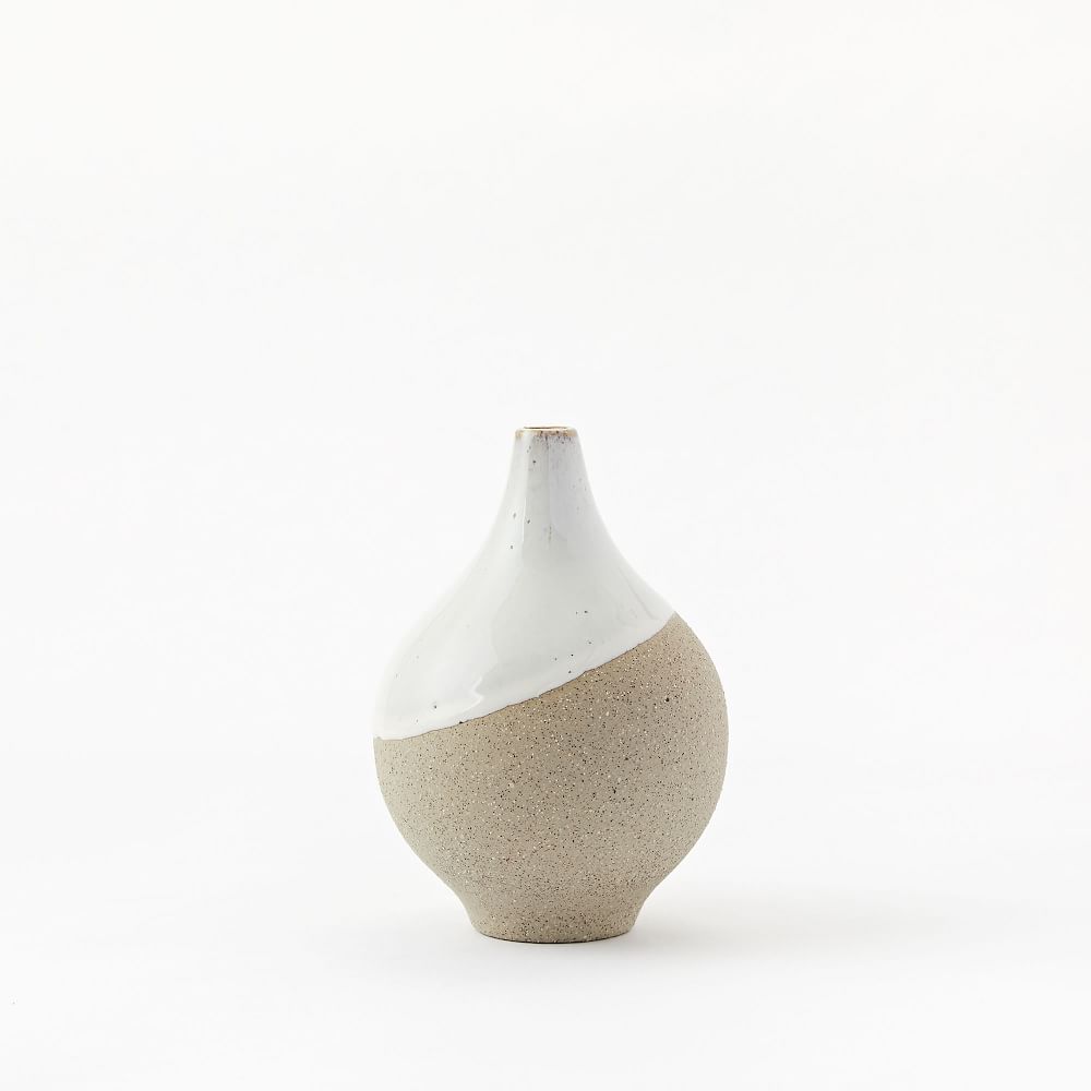 Half-Dipped Stoneware Vase, Gray/White, Small Bulb, 6&amp;quot; | West Elm (US)