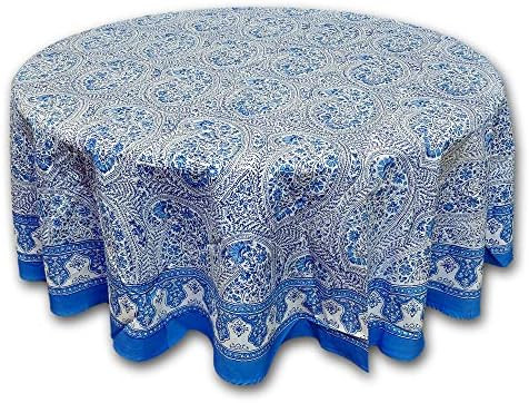 HOMESTEAD Cotton Hand Block Print Floral Paisley Tablecloth Round, Blue White Fabric Tablecloth (... | Amazon (US)