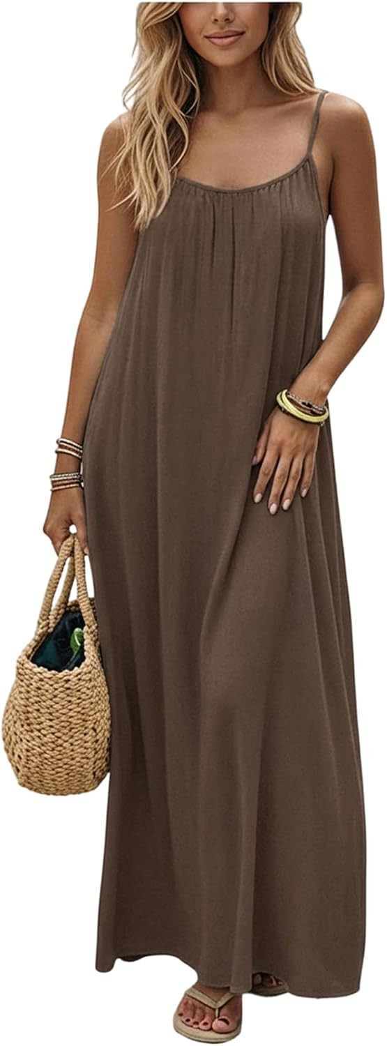 SHENHE Women's Open Back Spaghetti Strap Backless Maxi Dress Flowy Sundress | Amazon (US)