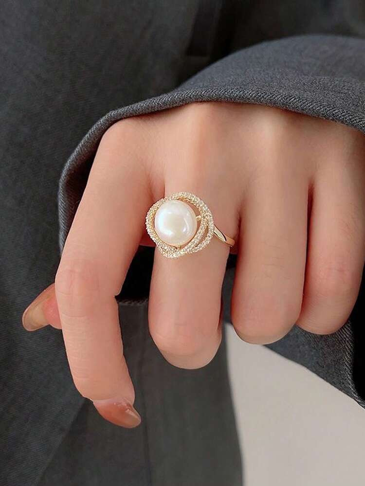 1pc Fashionable Rhinestone & Faux Pearl Decor Ring For Women For Daily Decoration | SHEIN