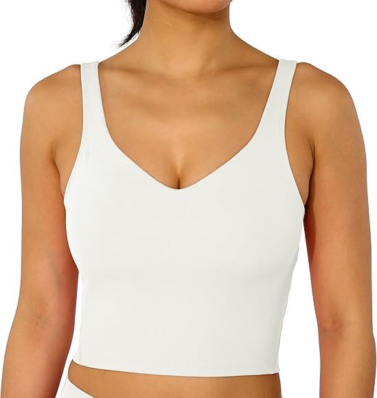 ODODOS Women's Y Racer Back Padded Sports Bra Fitness Workout Longline Yoga Bra Tops | Amazon (US)