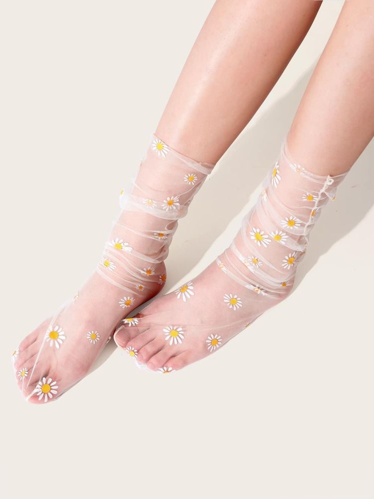Flower Pattern Mesh Socks | SHEIN