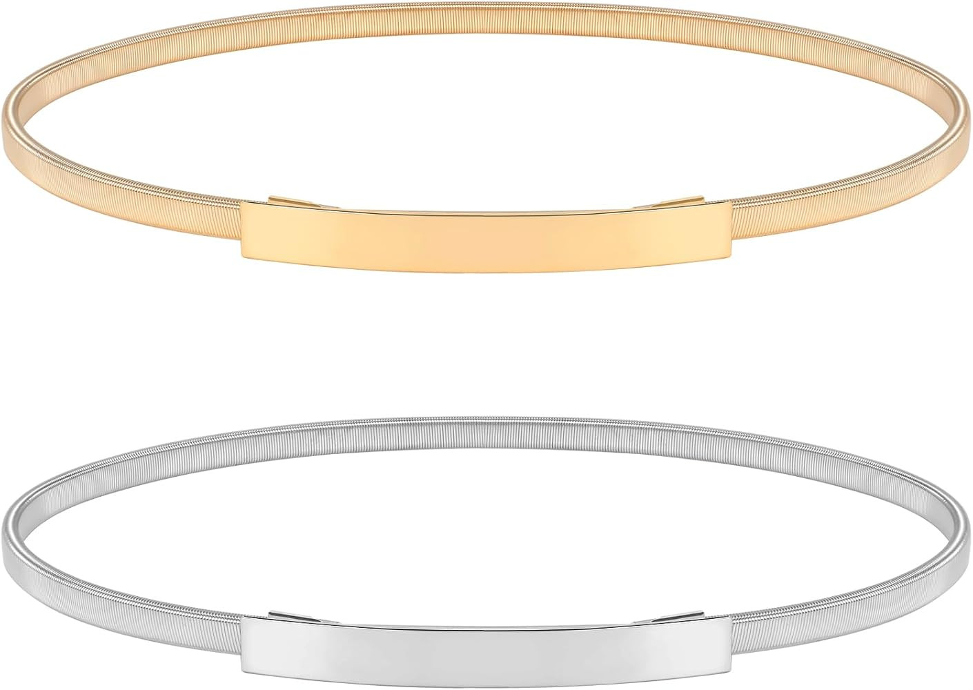 VONMELLI Skinny Metal Cinch Belt for Dress Stretch Thin Waist Belt for Women Gold/Silver | Amazon (US)
