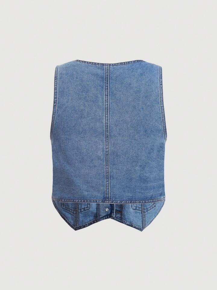 SHEIN MOD Plus Button Front Denim Blouse | SHEIN USA | SHEIN
