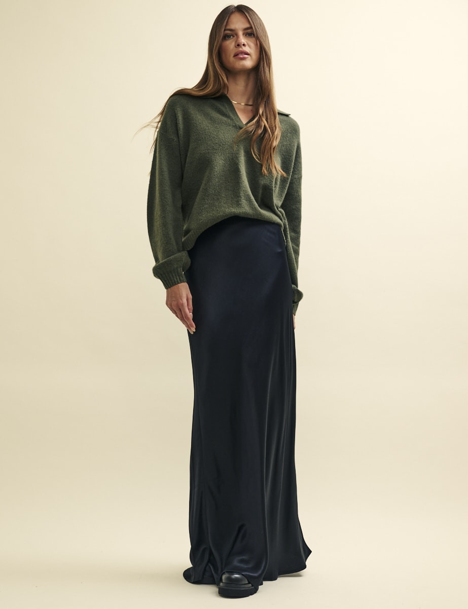 Khaki Green Open Collar Knitted Jumper | Nobody's Child