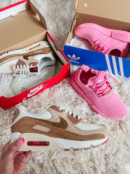 Nike airmax 
Adidas pink sneakers 
Pink adidas are girls sizing so just go down 2 sizes from your usual adult size- for example 
girls 4 = adult 6
girls 5.5 = adult 7.5

#LTKunder100 #LTKsalealert #LTKshoecrush