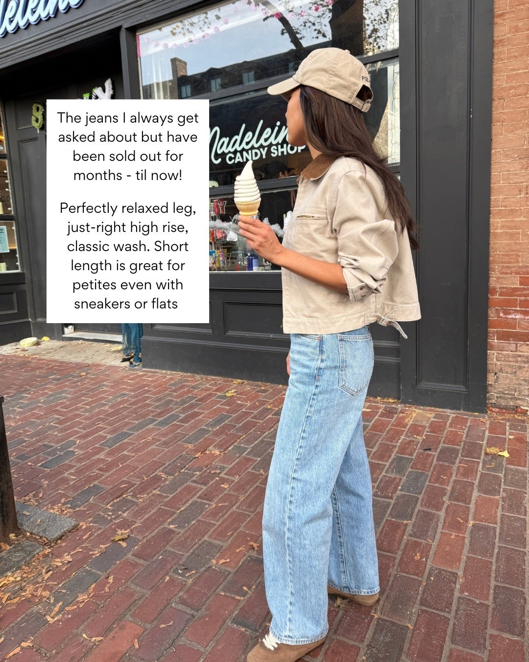 One of my most worn jeans are restocked!

• Aritzia Farrah Hi-Rise Wide Leg Jeans sz 24 short in “7 Yrs Bleu Taboo" runs a little big at waist. I washed and dried on medium for a perfect petite-friendly fit with flats and sneakers. Love the relaxed, laid back cut of the Farrah.

• Aritzia Barkley workwear jacket in marcona beige xxs, chic swingy shorter fit, corduroy collar. 

FYI this jacket comes in 2 versions: Unlined, or lined with quilting, 

They look almost exactly the same so be sure to read the item description! The unlined one will be less thick  

• Zara sneakers, old, linked similar

• Polo hat

Easy casual style, petite friendly jeans, mom errands outfit idea

#LTKSeasonal #LTKPetite #LTKmomlife