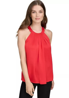 Halston Women's Pleated Halter Top, Red, Medium | Belk