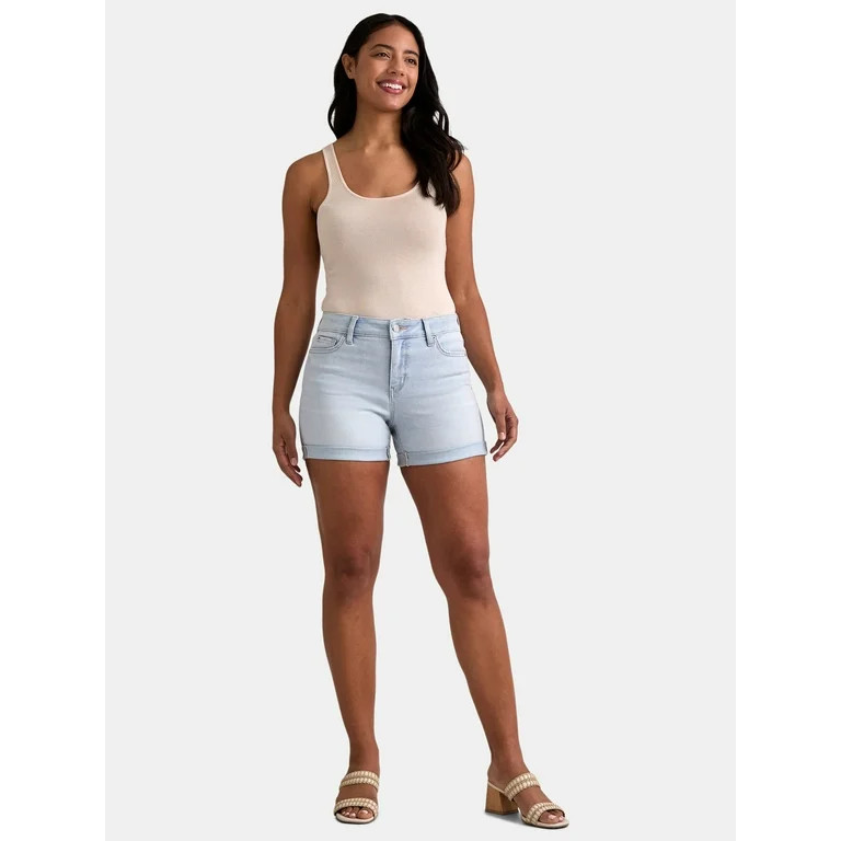 Time and Tru Women's Rolled Cuff Denim Shorts, 4" Inseam, Size 0-22 | Walmart (US)
