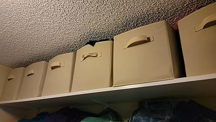 Amazon Basics Collapsible Fabric Storage Cubes Organizer with Handles, 10.5"x10.5"x11", Beige - P... | Amazon (US)