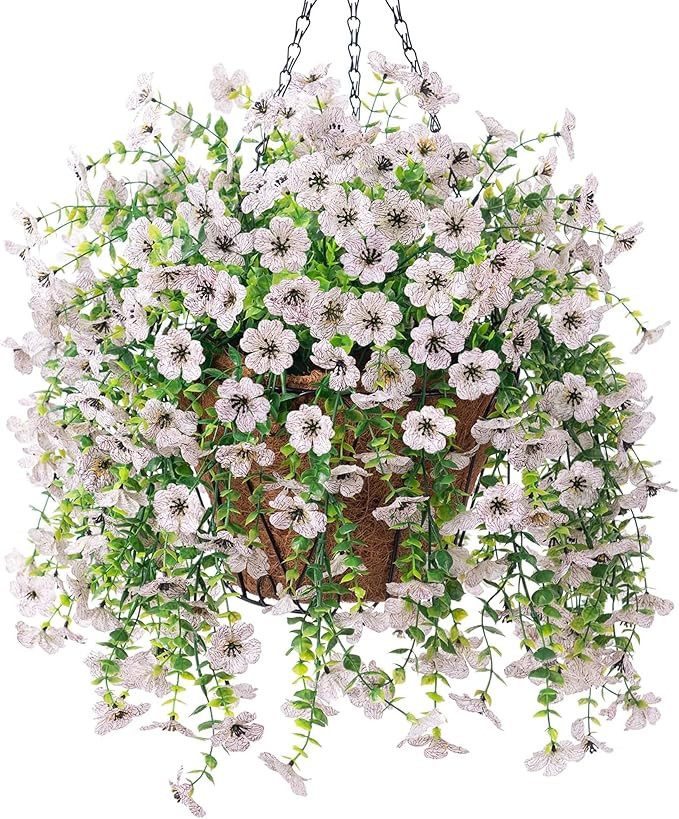 Artificial Fake Hanging Flowers Plants with Basket Spring Outdoor Decor,Faux Silk Flowers with Eu... | Amazon (US)