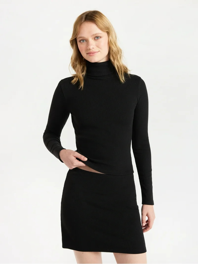 No Boundaries Turtleneck Top and Mini Skirt Set, 2-Piece, Women’s - Walmart.com | Walmart (US)