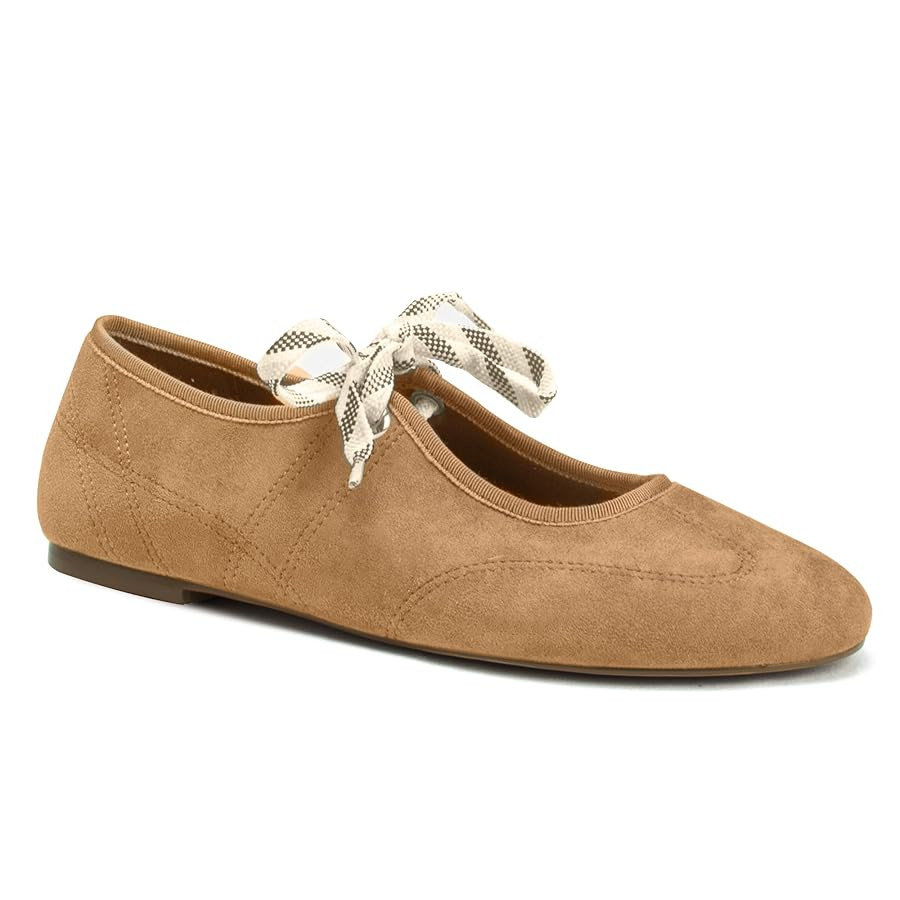 Lace up Ballet Flats for Women Round Toe Cute Slip on Soft Mary Jane Flats Casual Ballerina Shoes | Amazon (US)