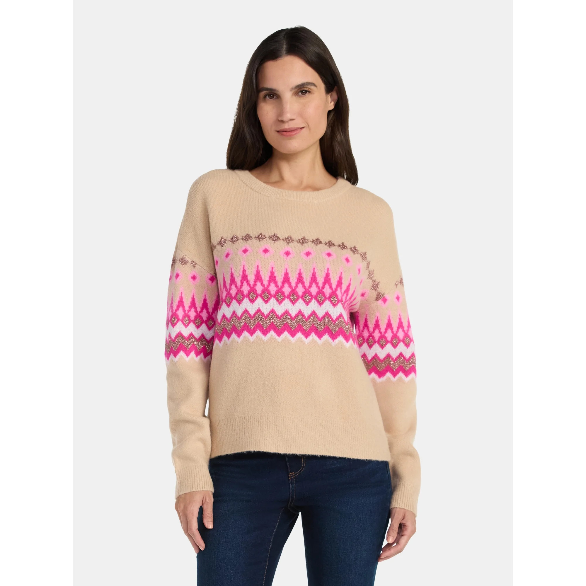 99 Jane Street Women's and Women's Plus Fair Isle Pullover Sweater, Midweight, Sizes XS-4X | Walmart (US)