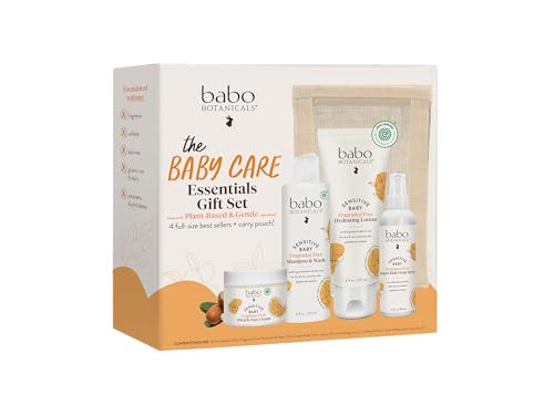 Babo Botanicals Baby Care Essentials Gift Set - Skincare, Bath & Diaper - For Delicate Skin, Fragrance-Free with Shea Butter, Includes Reusable Carry Pouch - Natural & Plant Based - 5 Items Set | Amazon (US)