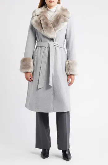 Via Spiga Belted Faux Fur Trim Coat | Nordstrom | Nordstrom