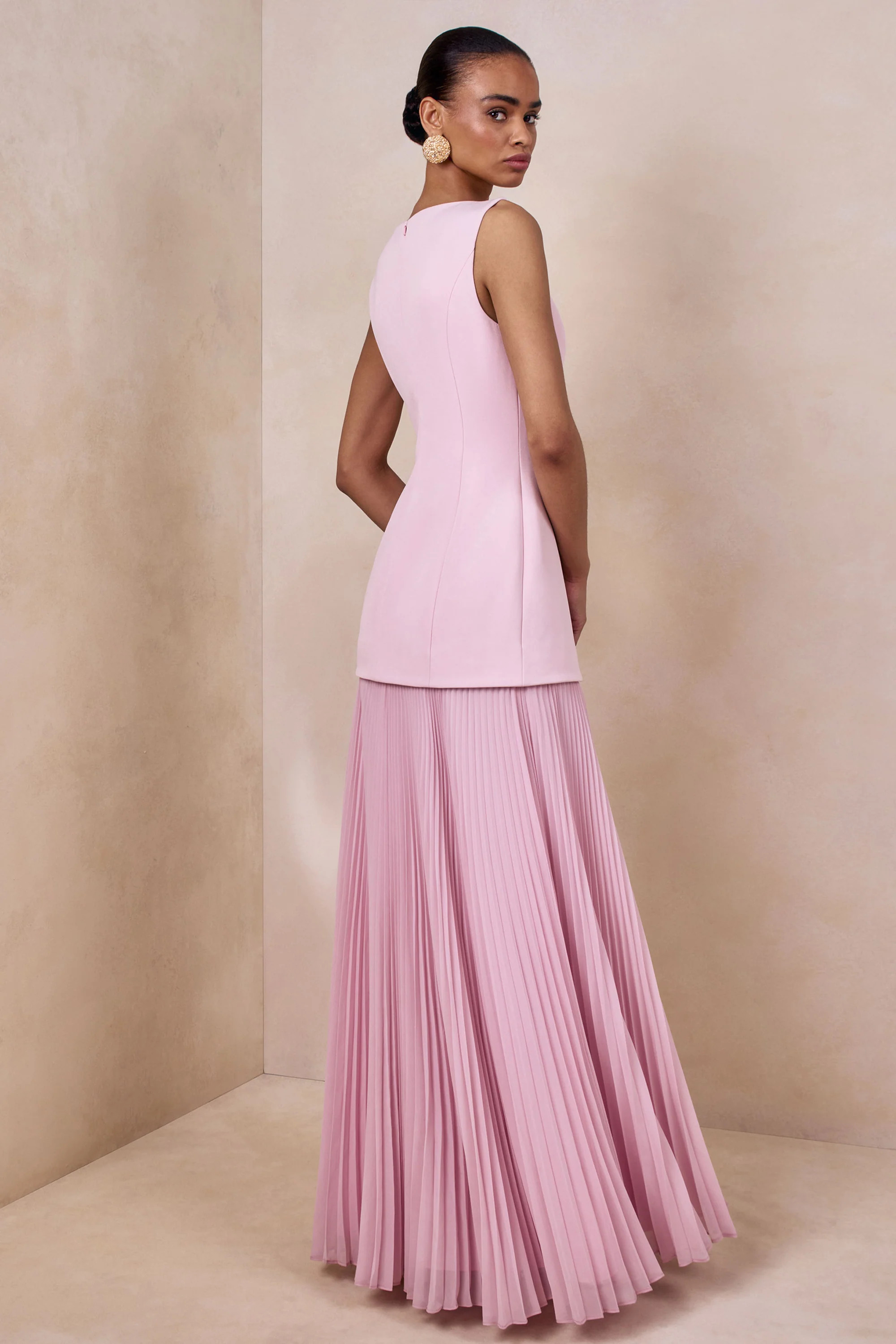 Hadley | Light-Pink Boat-Neck Maxi Dress With Drop-Waist | Club L London