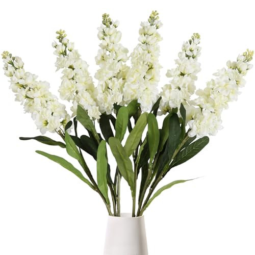 IPOPU 6PCS White Snapdragon Artificial Flowers 31.50" Delphinium Fake Flowers Long Stem Antirrhinum Majus Silk Flowers Larkspur Faux Flower for Home Wedding Decor Floral Arrangement (White) | Amazon (US)