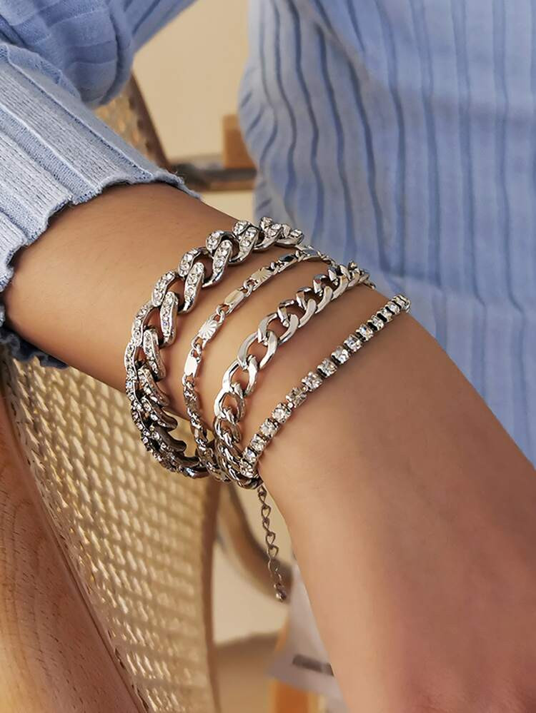 4pcs Rhinestone Decor Chain Bracelet | SHEIN