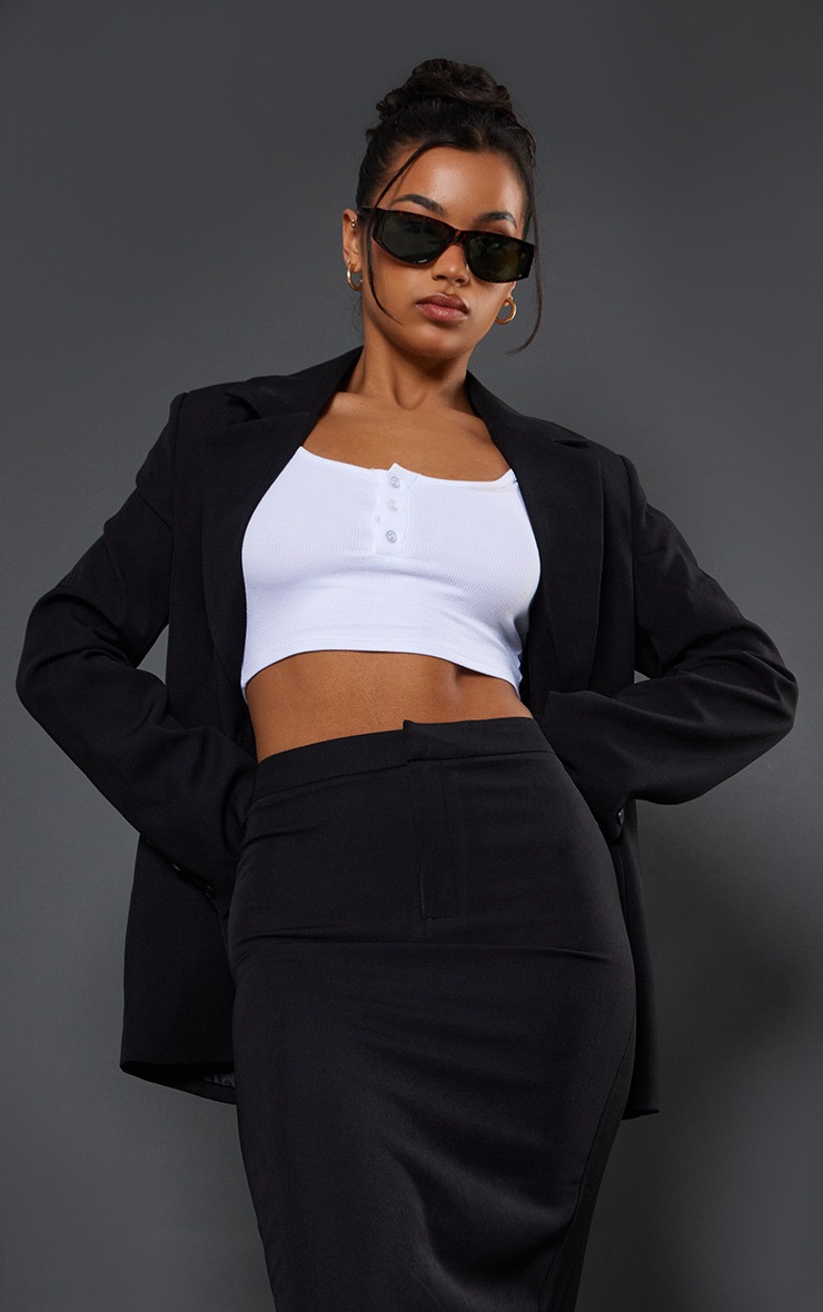 Black Woven Oversized Boxy Blazer | PrettyLittleThing US