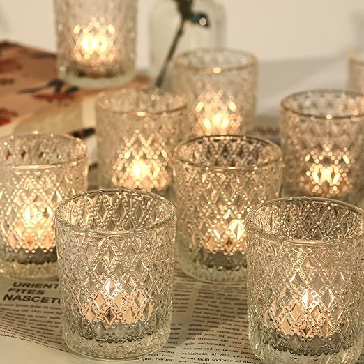 24 Pcs Votive Candle Holders - Clear Glass Tealight Candle Holder, Warmth Candle Holder for Table... | Amazon (US)