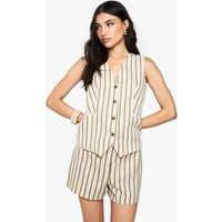 boohoo Women's Tailored Pinstripe Linen Look Shorts in Stone | Size: 12 | Denim/Cotton/Linen | boohoo (US & Canada)