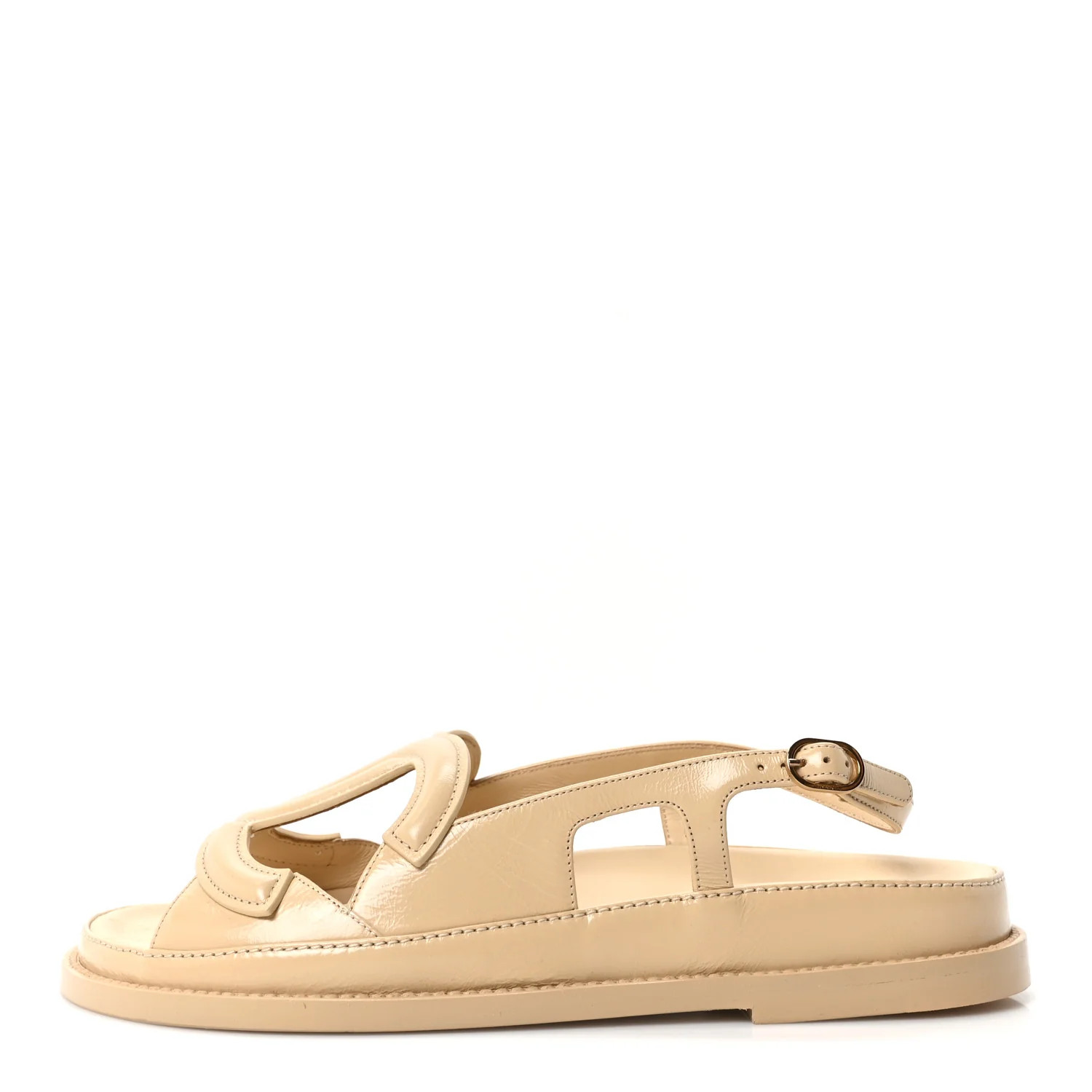 Shiny Crumpled Lambskin CC Cut Out Sandals 38 Beige | FASHIONPHILE (US)