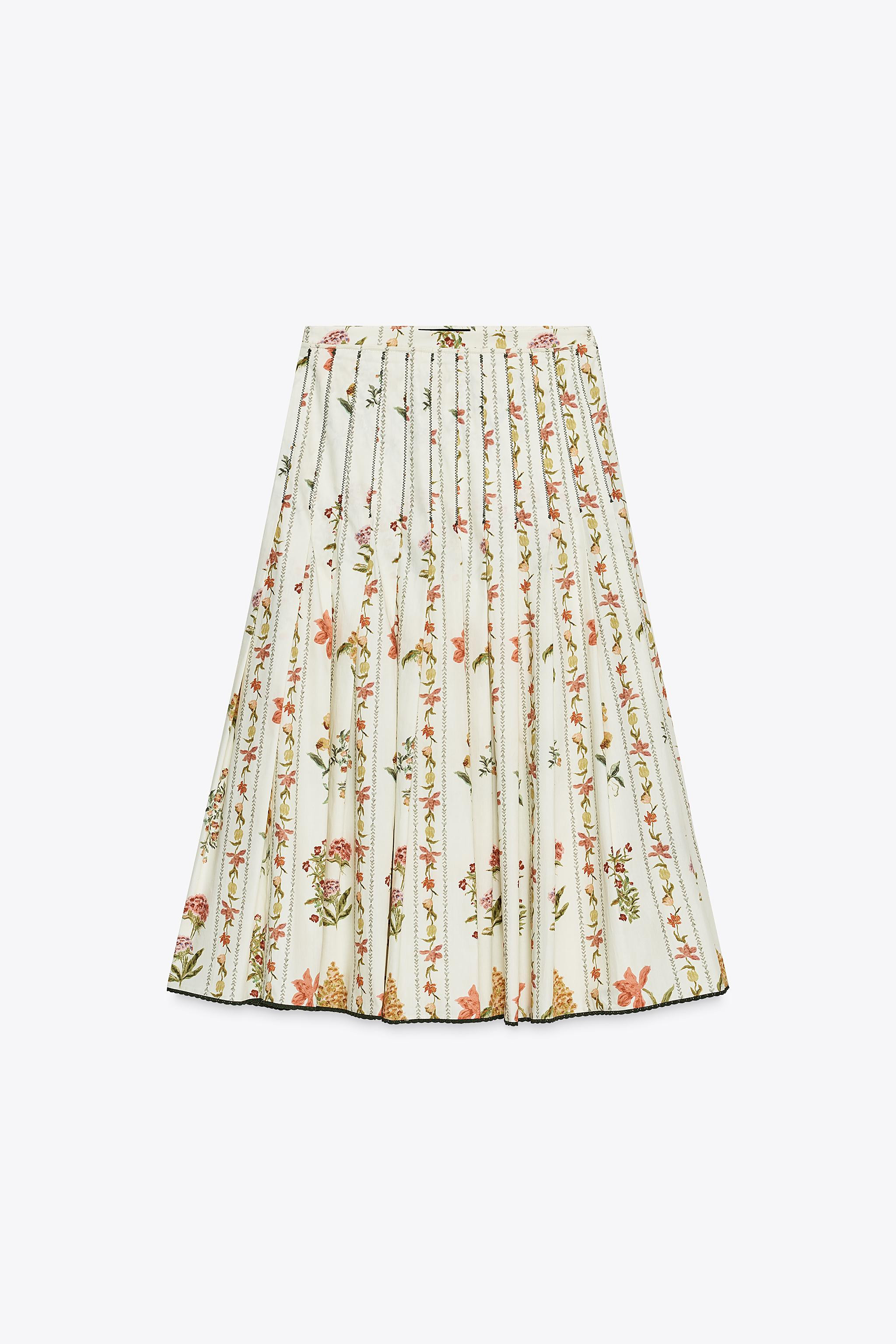 ZW COLLECTION FLORAL PLEATED SKIRT | Zara US