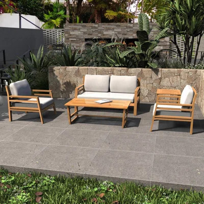 Geremias Acacia Wood 4-Person Sofa Seating Group With Cushions | Wayfair North America