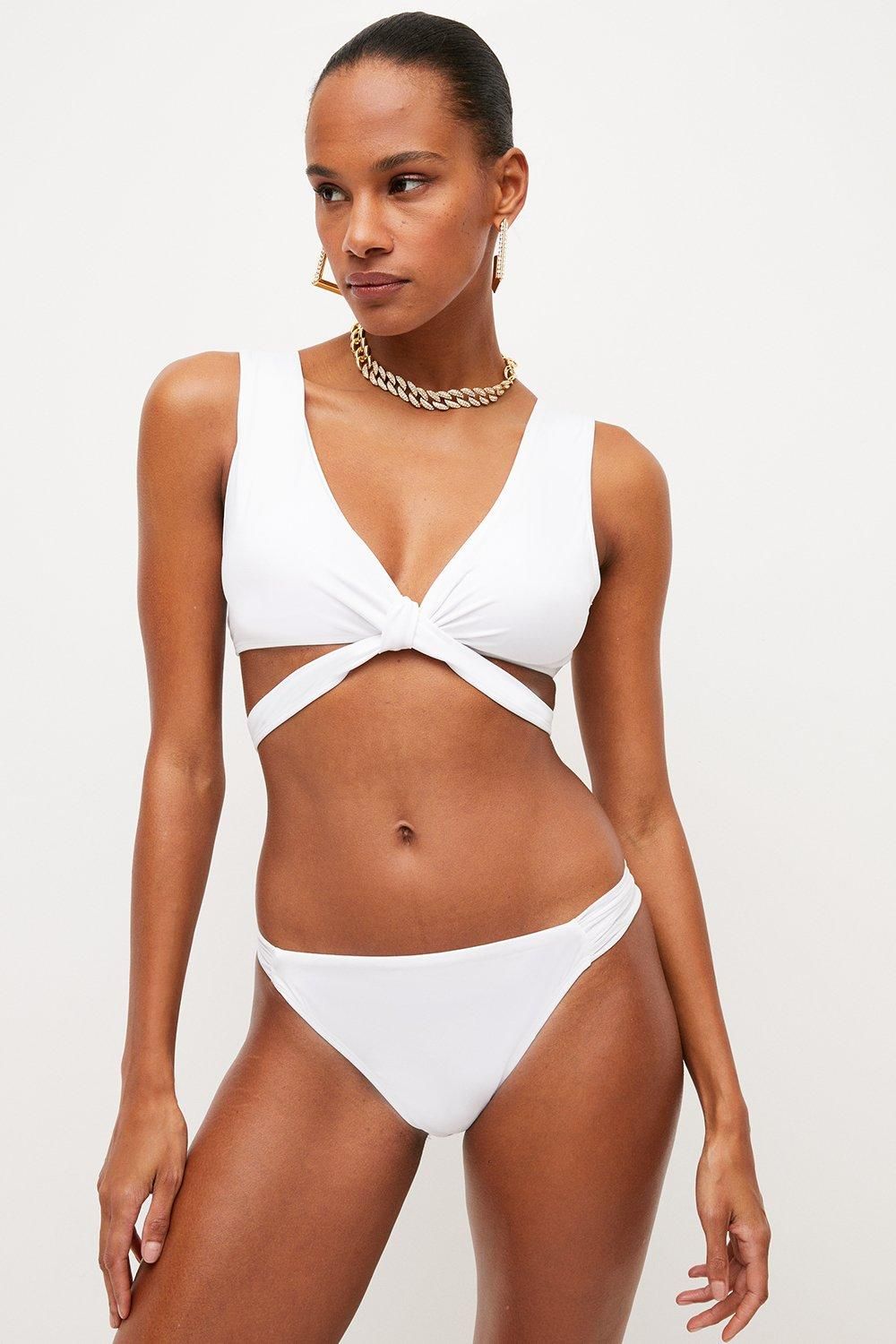 Mesh Trim Double Strap Bikini Top | Karen Millen UK & IE