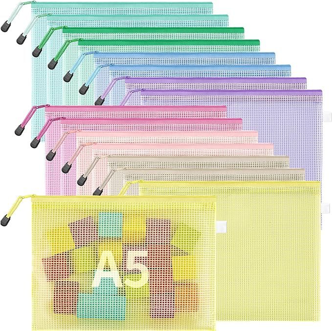 JARLINK 16pcs Mesh Zipper Pouch for Organizing, A5 Size Waterproof Zipper Storage Bags, 8 Colors ... | Amazon (US)