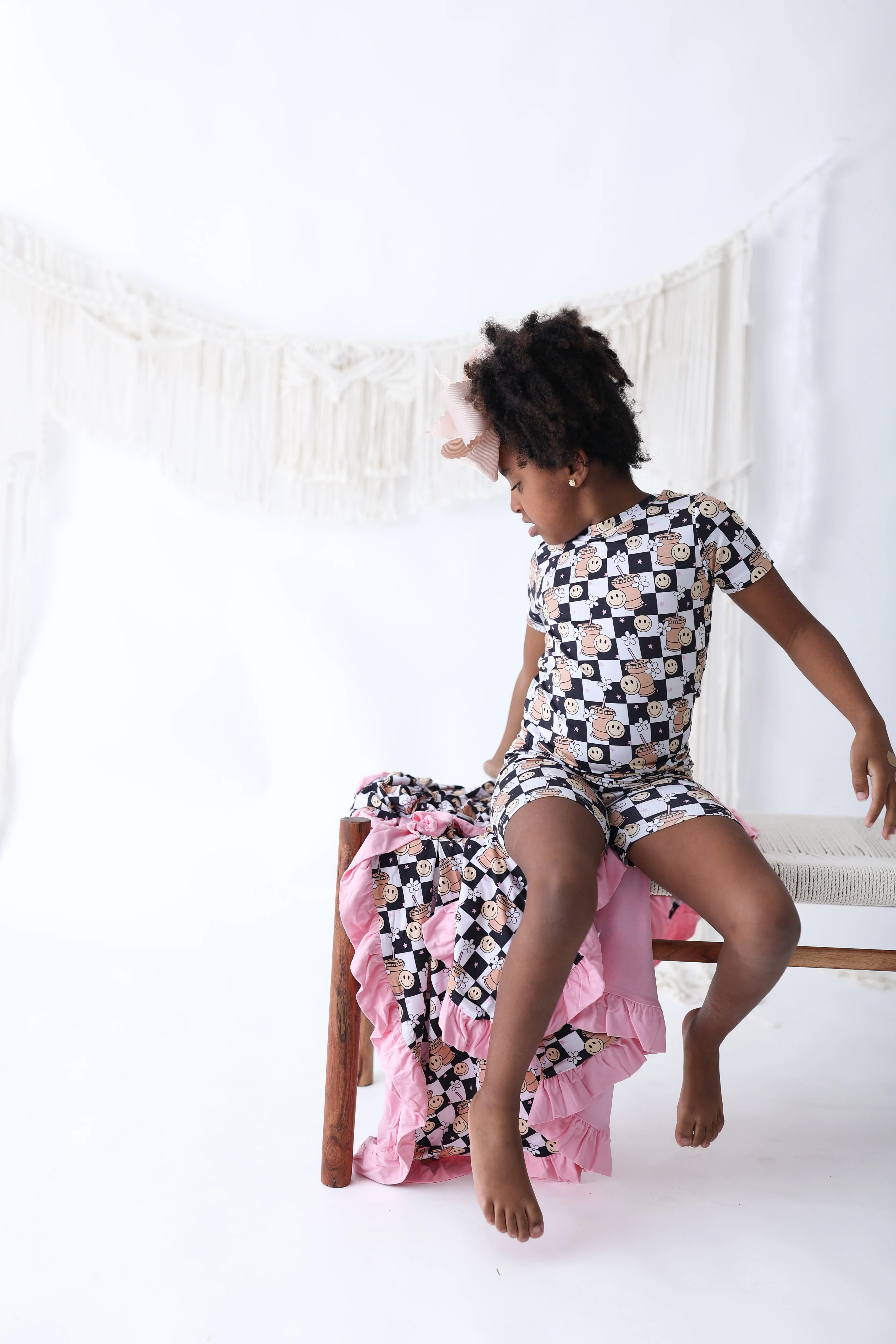 SMILEY CUP OF CHECKERS DREAM SHORT SET | Dream Big Little Co.