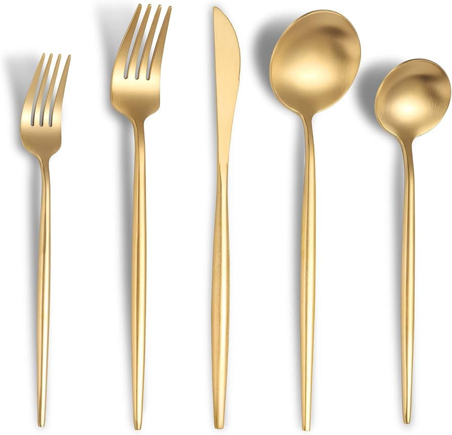 Lemeya Matte Gold Silverware Set for 6,Modern Stainless Steel Brushed Cutlery Set,30-Pieces Heavy... | Amazon (US)