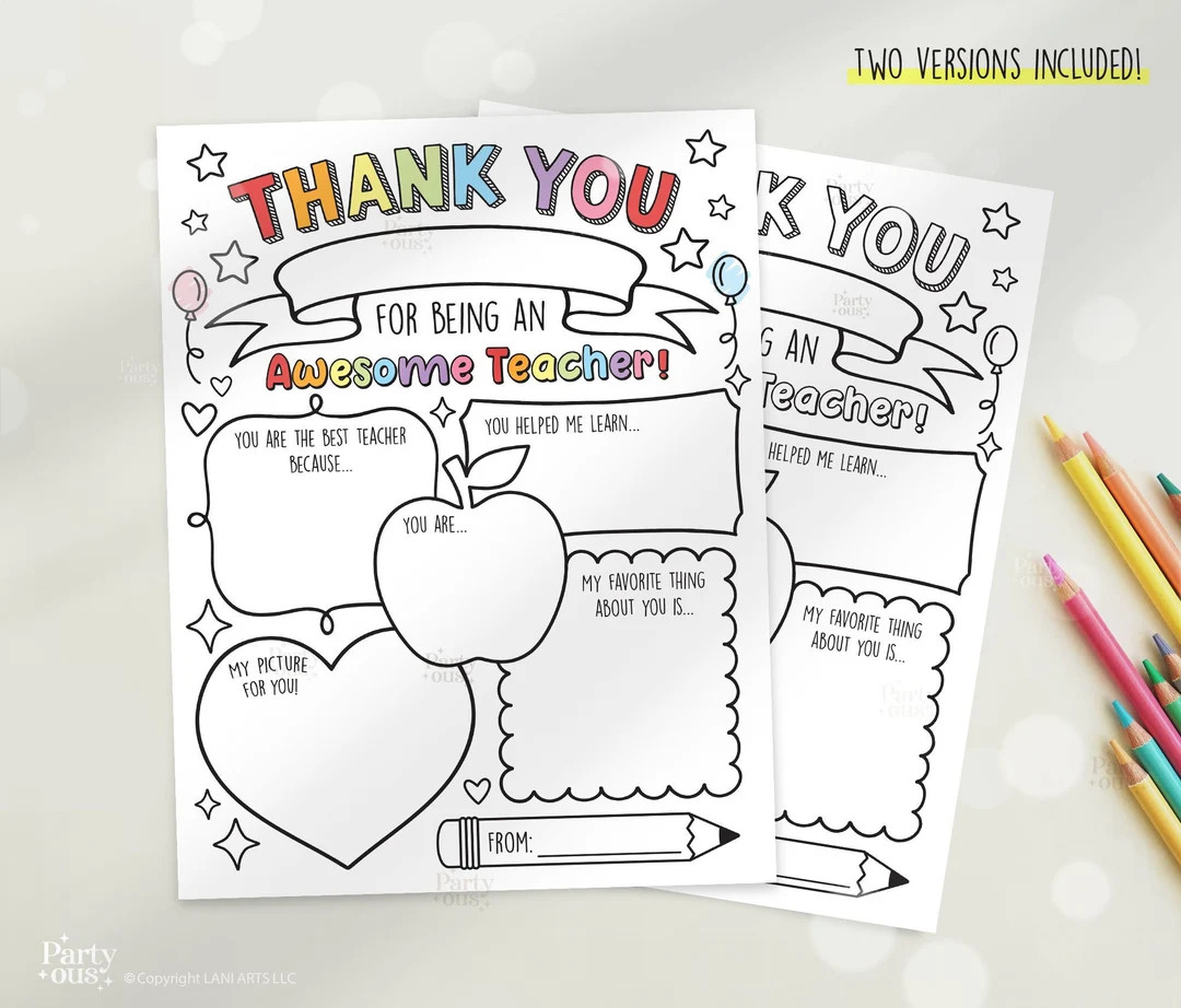 Teacher Appreciation Week Printable Teacher Appreciation Gift Thank You Coloring Pages School Kid... | Etsy (US)