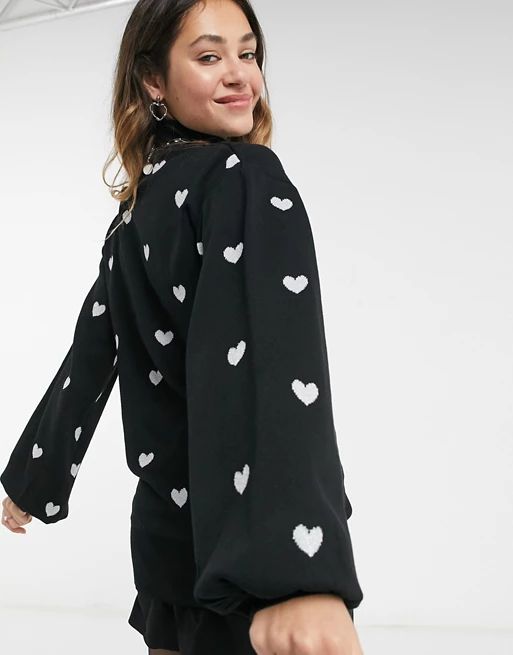 Heartbreak oversized high neck jumper with heart embroidery in black | ASOS (Global)