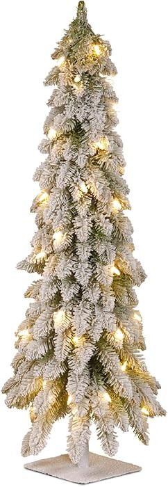 National Tree Company 4 ft Pre-Lit Flocked Downswept Forestree Mini Artificial Christmas Tree,100... | Amazon (US)