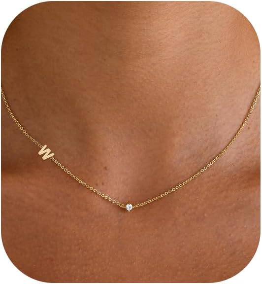 Initial Necklaces for Women, Dainty Stocking Stuffers 14K Gold Plated Sideways Letter Necklace Si... | Amazon (US)