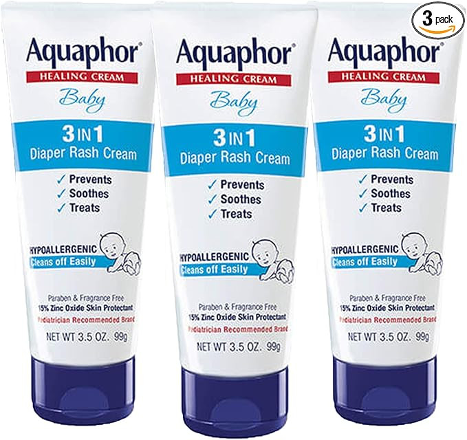 Aquaphor Baby Diaper Rash Cream, 3-in-1 Diaper Rash Relief, 3.5 Oz Tube, Pack of 3 | Amazon (US)