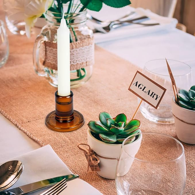 12PCS Dark Amber Taper Candle Holders, Glass Crystal Candlestick Holders Bulk, Clear Candle Holde... | Amazon (US)