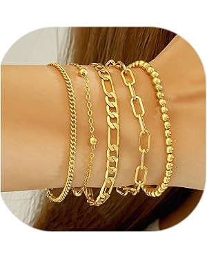 Wgoud Waterproof Gold Bracelets for Women Trendy, Dainty 14K Real Gold Plated Fashion Stackable B... | Amazon (US)