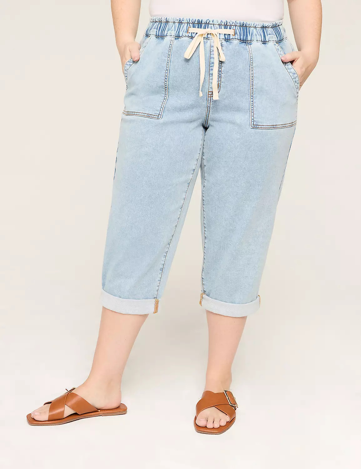 Pull-On Boyfriend Knit Denim Capri | Lane Bryant (US)