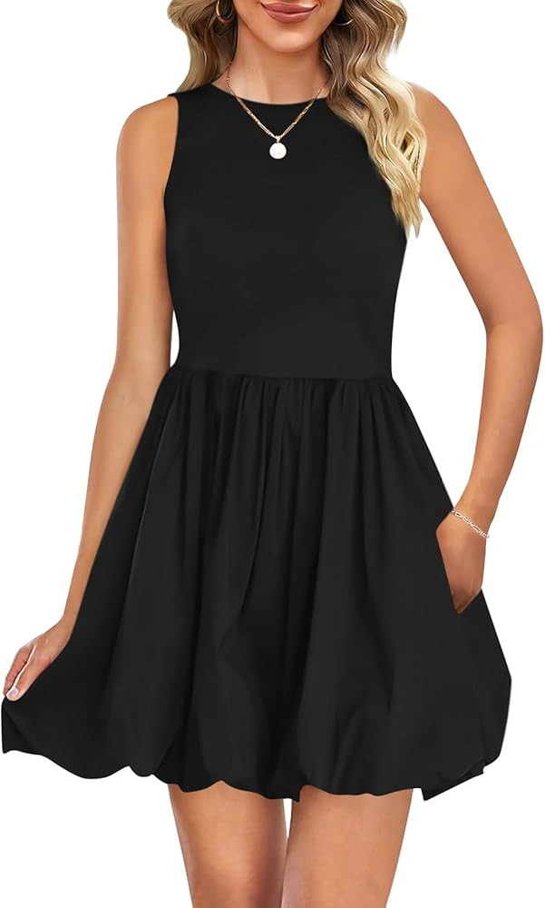 Naggoo Womens Summer Dresses 2026 Sleeveless Mini Short Tank Dress Beach Vacation Crewneck Bubble... | Amazon (US)