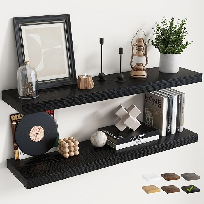 40 Inch Floating Shelves for Wall Set of 2, 8"D Wood Grain Bathroom Shelves with Invisible Bracke... | Amazon (US)