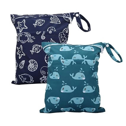 Wet Bag for Cloth Diapers Waterproof Reusable Bags with Two Zippered Pockets Whale Wet Dry Bag Tr... | Amazon (US)